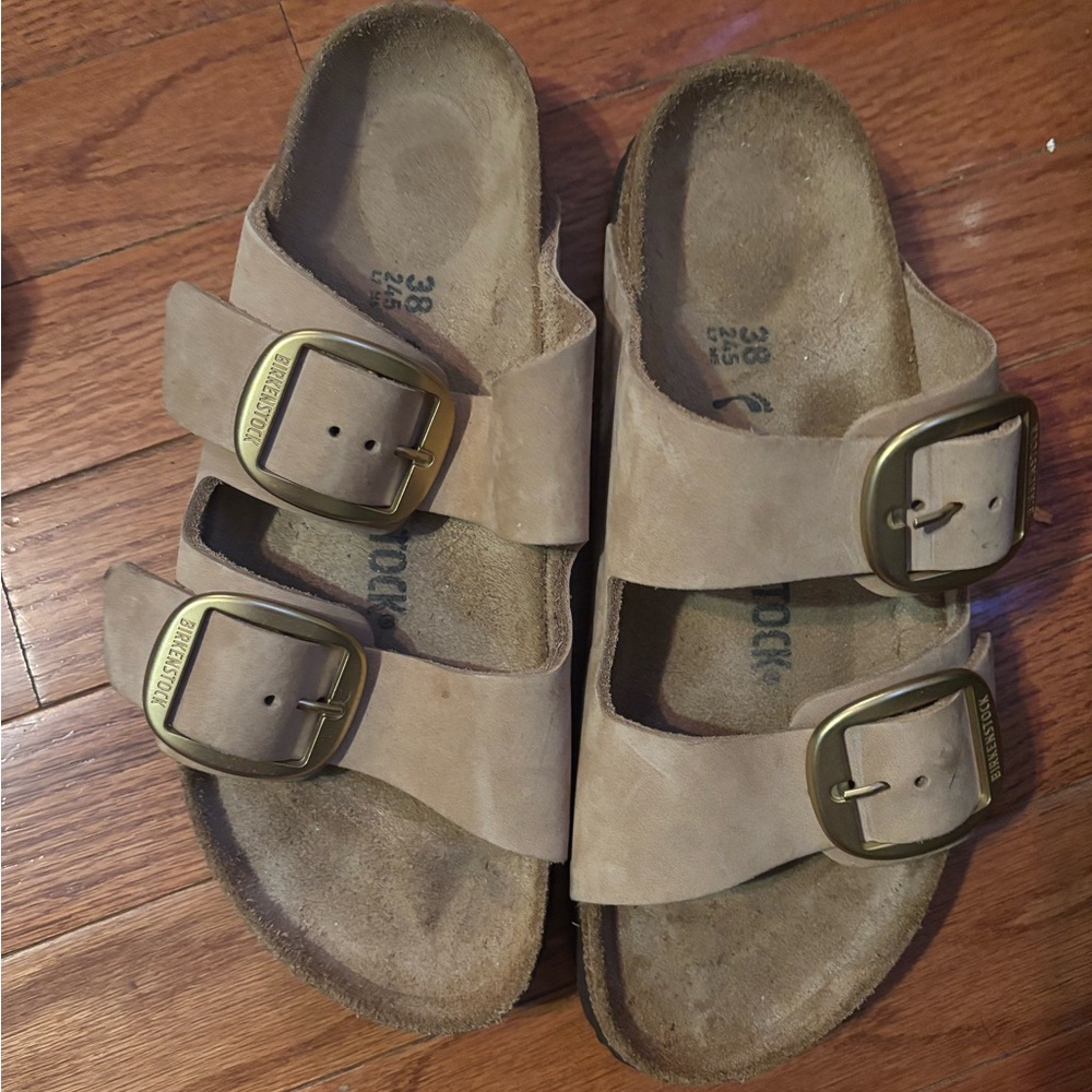 Birkenstock Tan Sandals with Gold Buckles